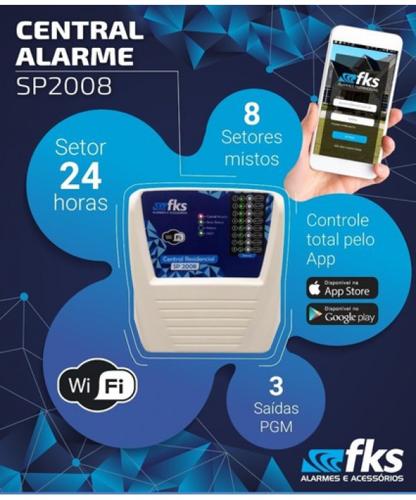 Central de alarme FKS por aplicativo 8 setores AP-2008 WI-FI